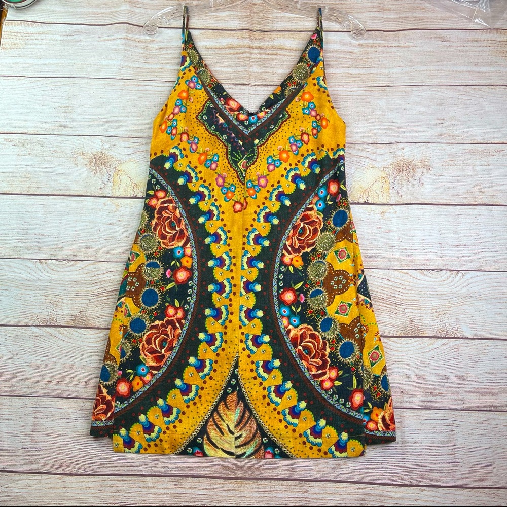 Farm Rio India Print Spaghetti Strap Slip Dress